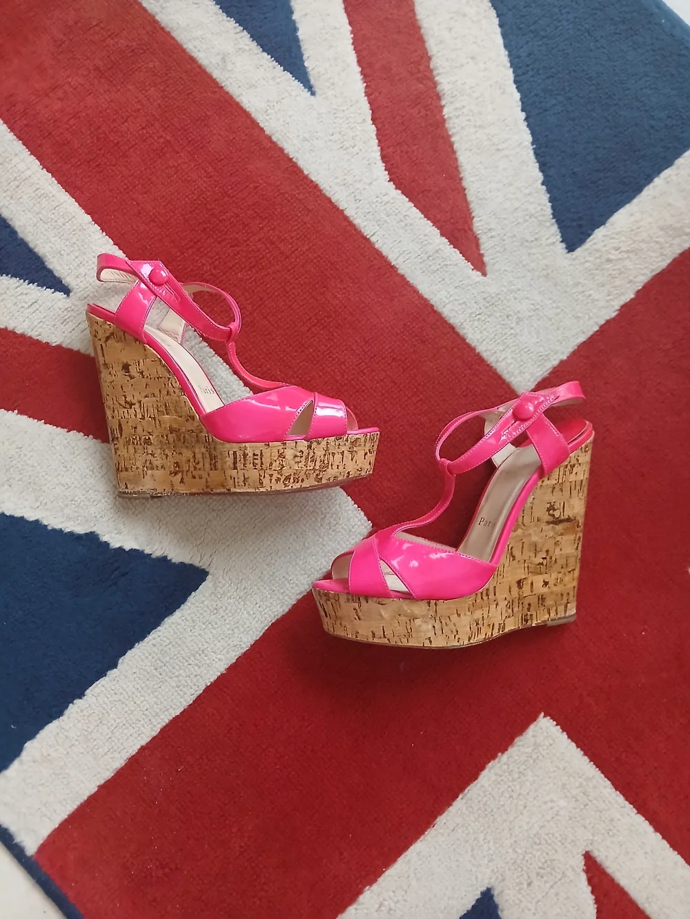 Christian Louboutin  Pink Cork Wedge Sandals - Stylish Platform Heels